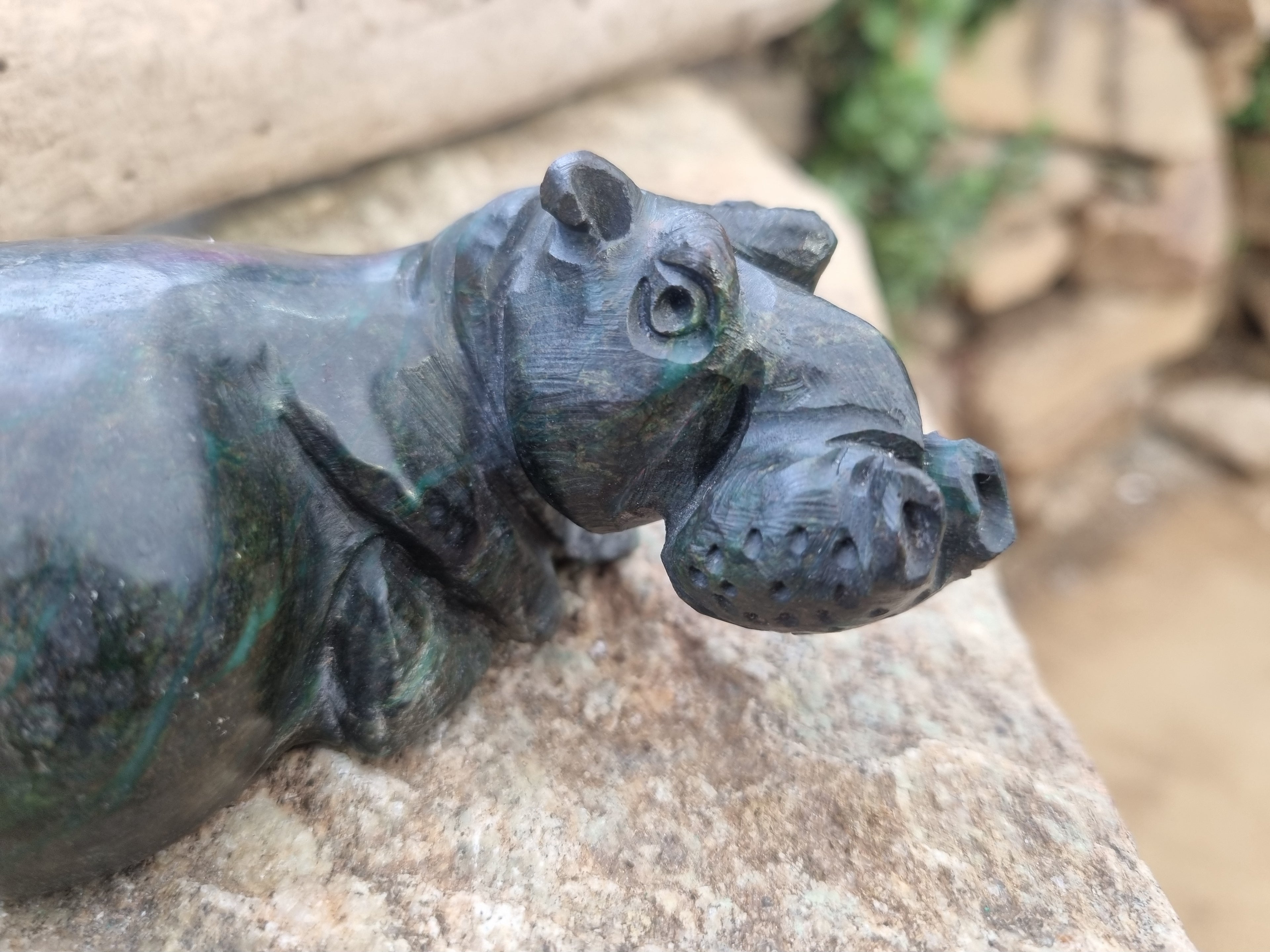 Hand Made Green Verdite Hippo Carvings x 3 From Zimbabwe - Toprock Gemstones and Minerals 