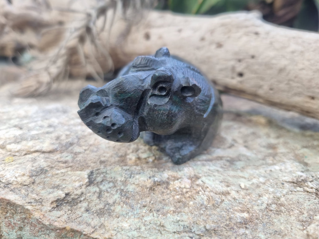 Hand Made Green Verdite Hippo Carvings x 3 From Zimbabwe - Toprock Gemstones and Minerals 