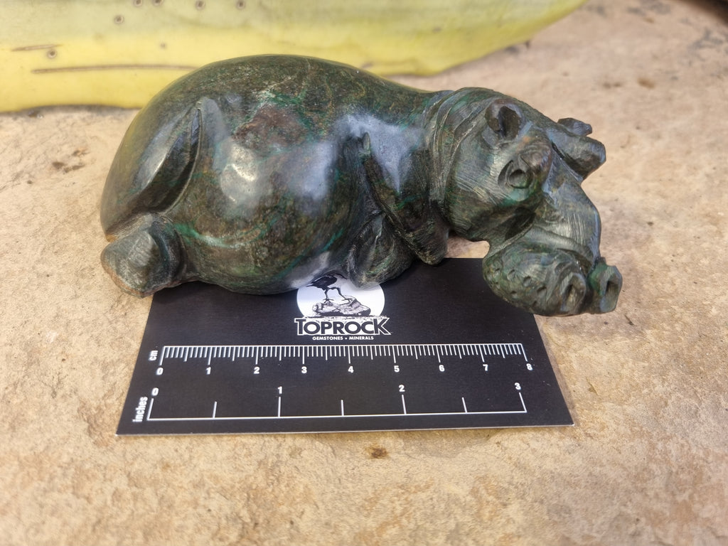 Hand Made Green Verdite Hippo Carvings x 3 From Zimbabwe - Toprock Gemstones and Minerals 