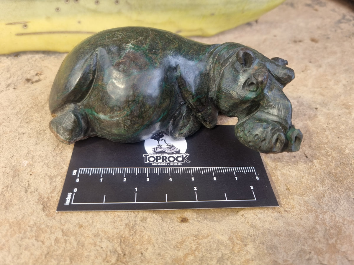 Hand Made Green Verdite Hippo Carvings x 3 From Zimbabwe - Toprock Gemstones and Minerals 