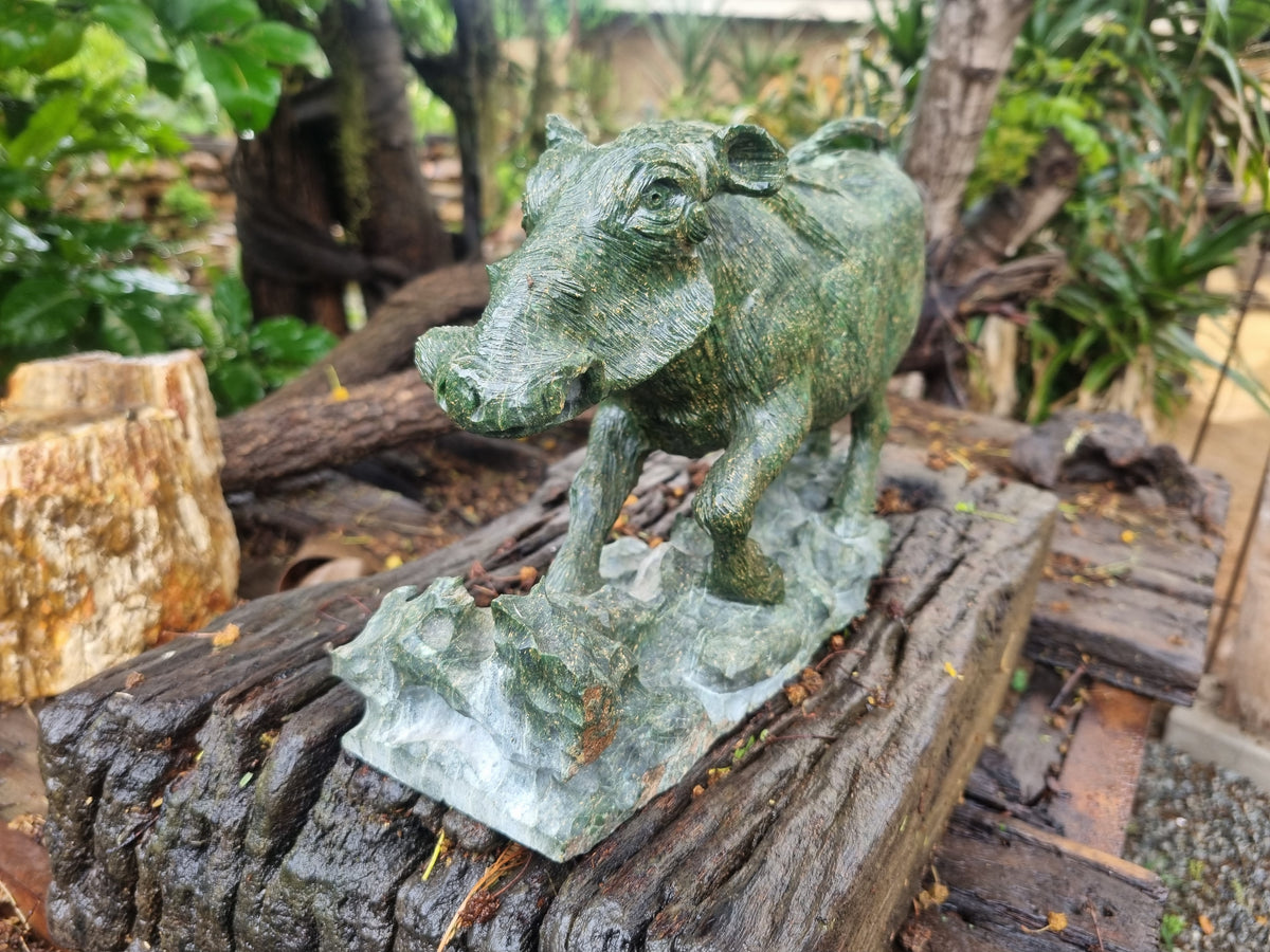 Hand Made Green Verdite Warthog Carving x 1 From Zimbabwe - Toprock Gemstones and Minerals 