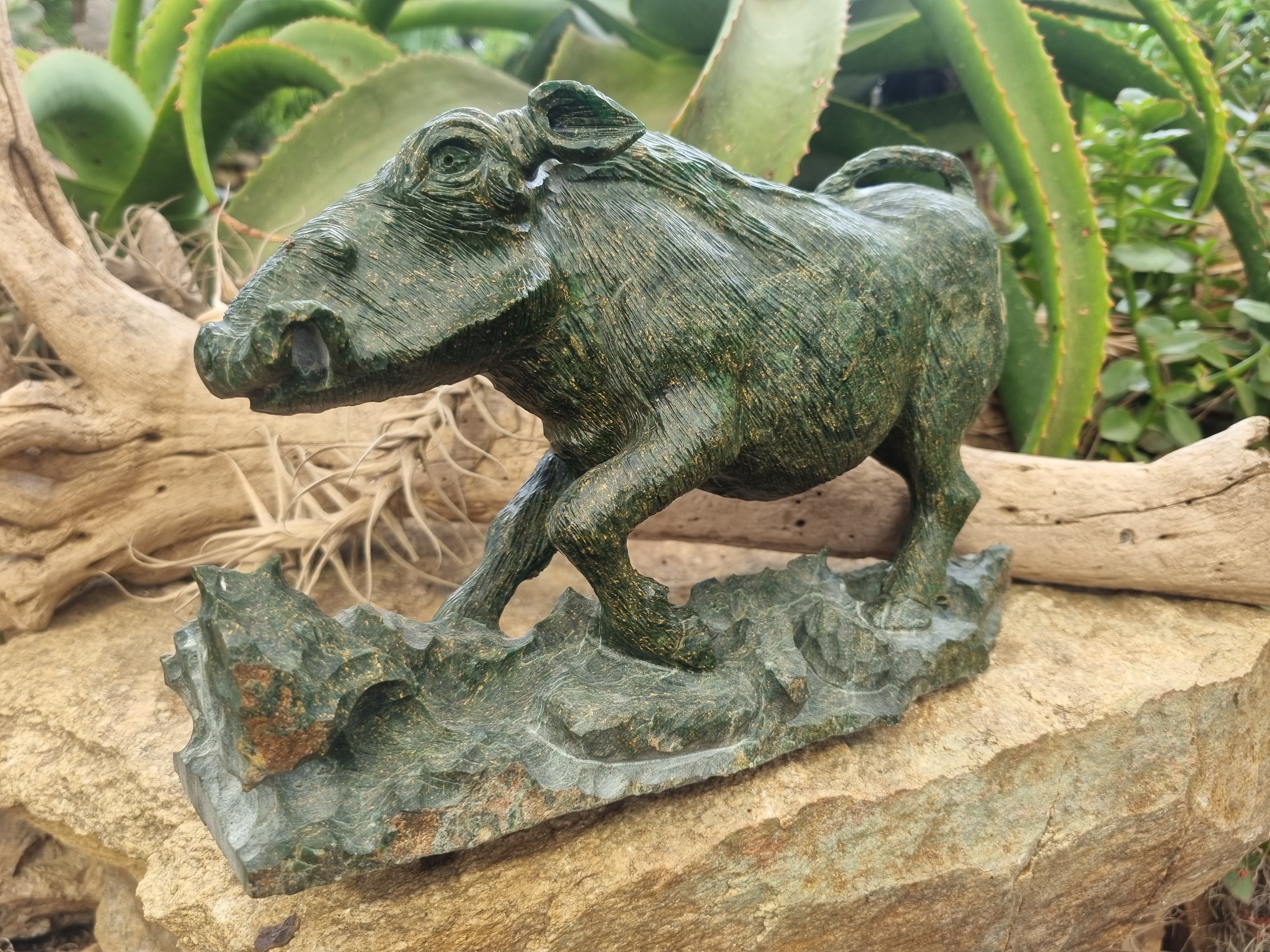 Hand Made Green Verdite Warthog Carving x 1 From Zimbabwe - Toprock Gemstones and Minerals 