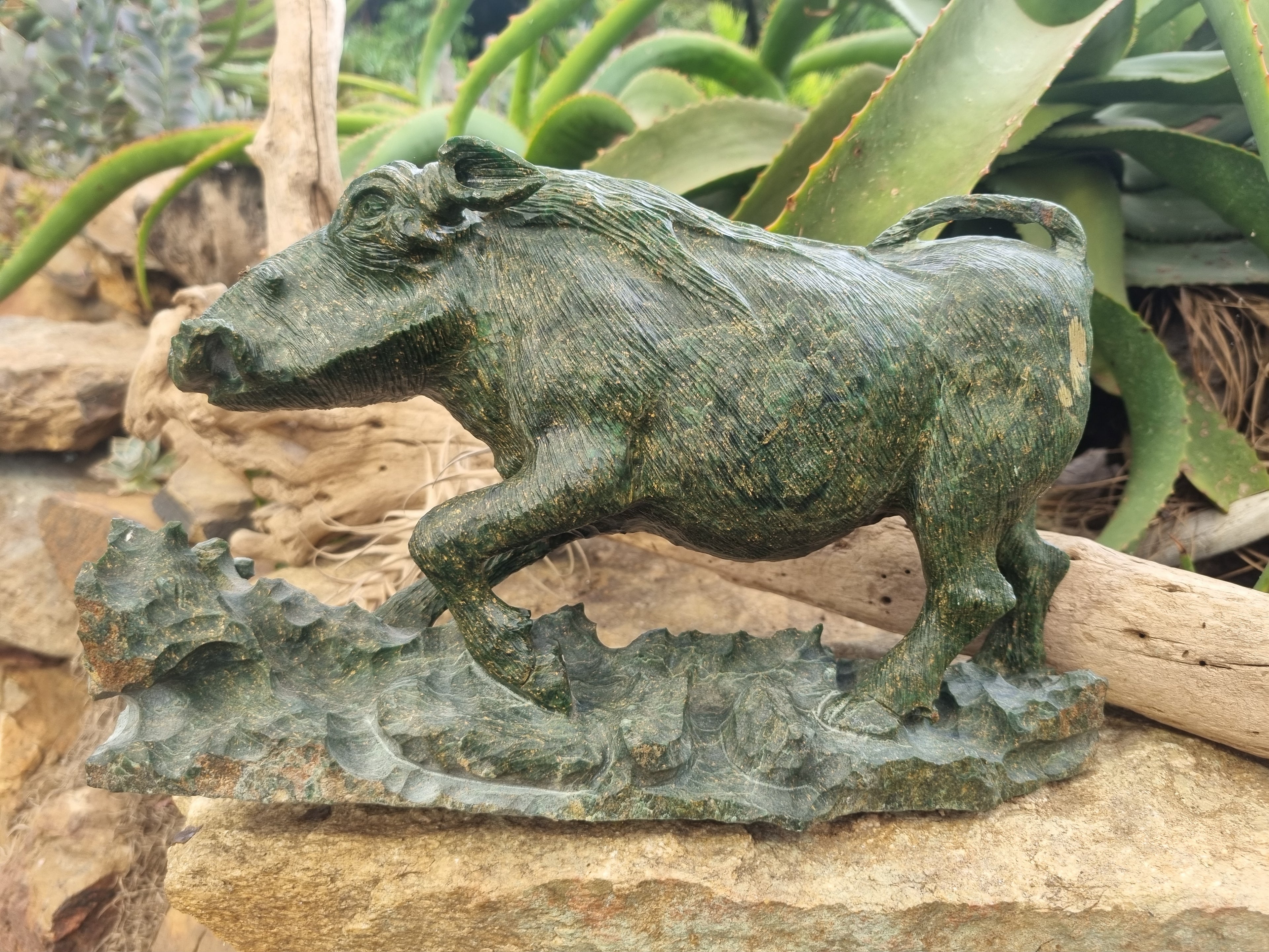 Hand Made Green Verdite Warthog Carving x 1 From Zimbabwe - Toprock Gemstones and Minerals 