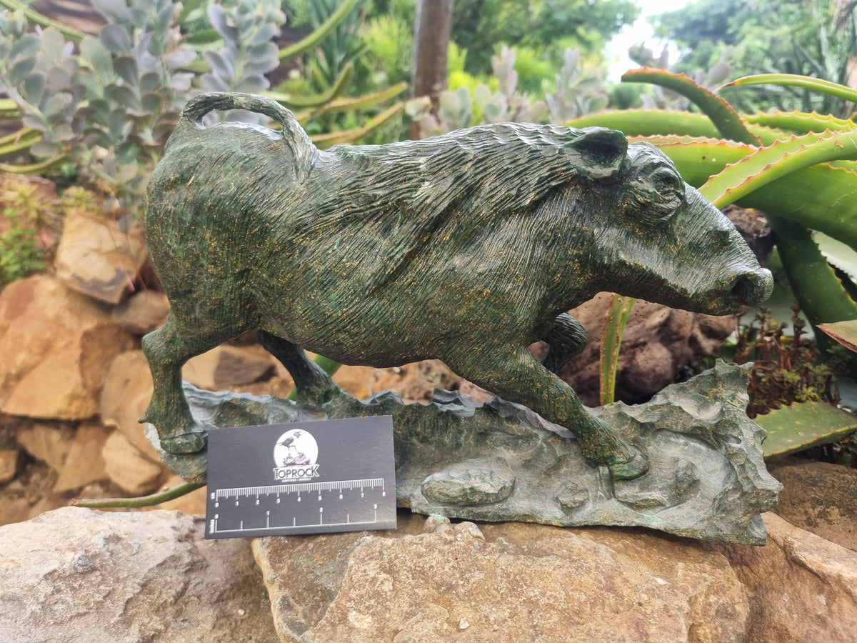 Hand Made Green Verdite Warthog Carving x 1 From Zimbabwe - Toprock Gemstones and Minerals 