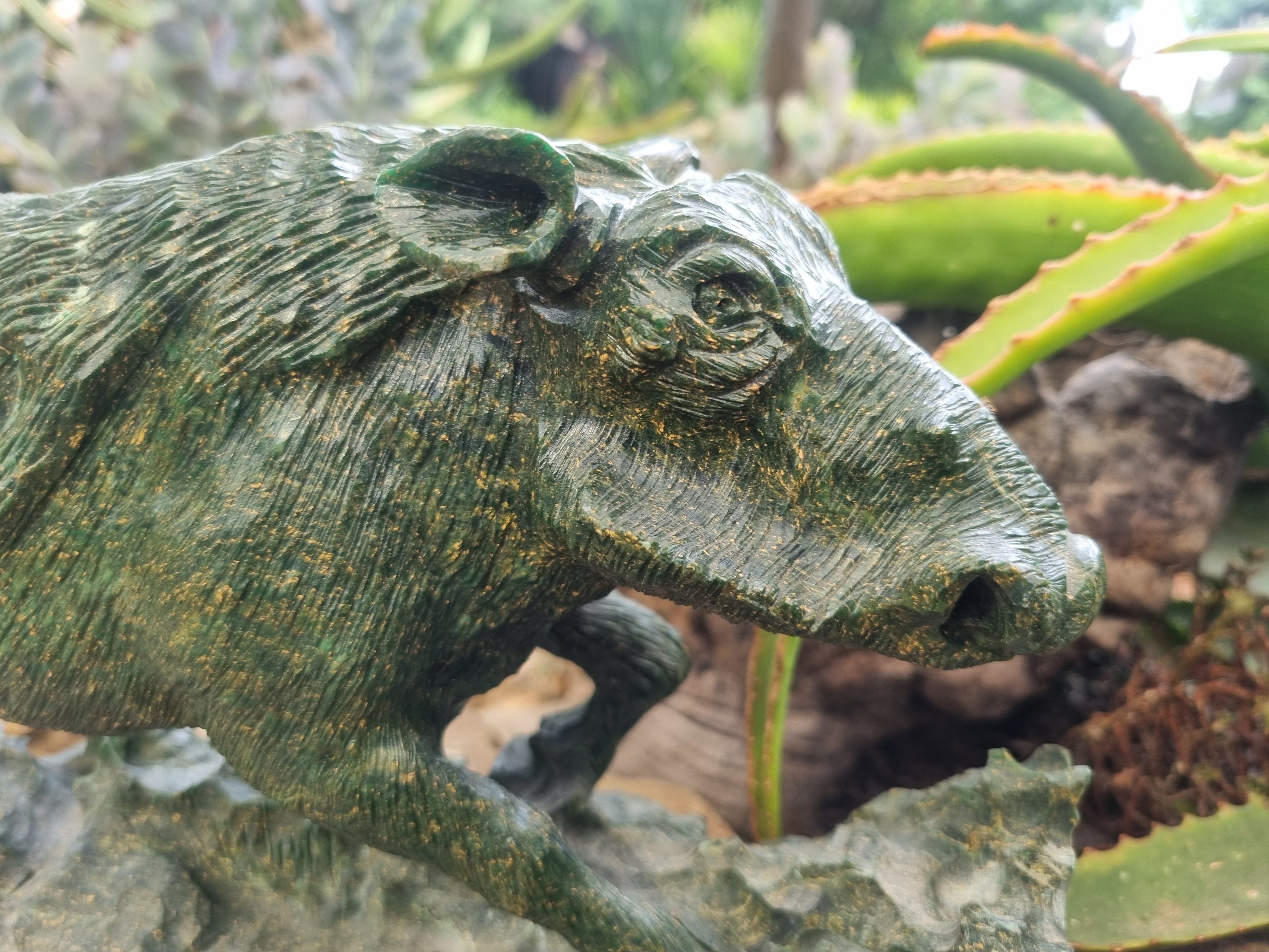 Hand Made Green Verdite Warthog Carving x 1 From Zimbabwe - Toprock Gemstones and Minerals 