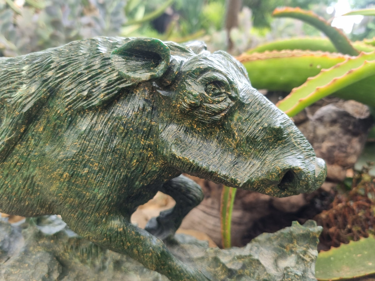 Hand Made Green Verdite Warthog Carving x 1 From Zimbabwe - Toprock Gemstones and Minerals 