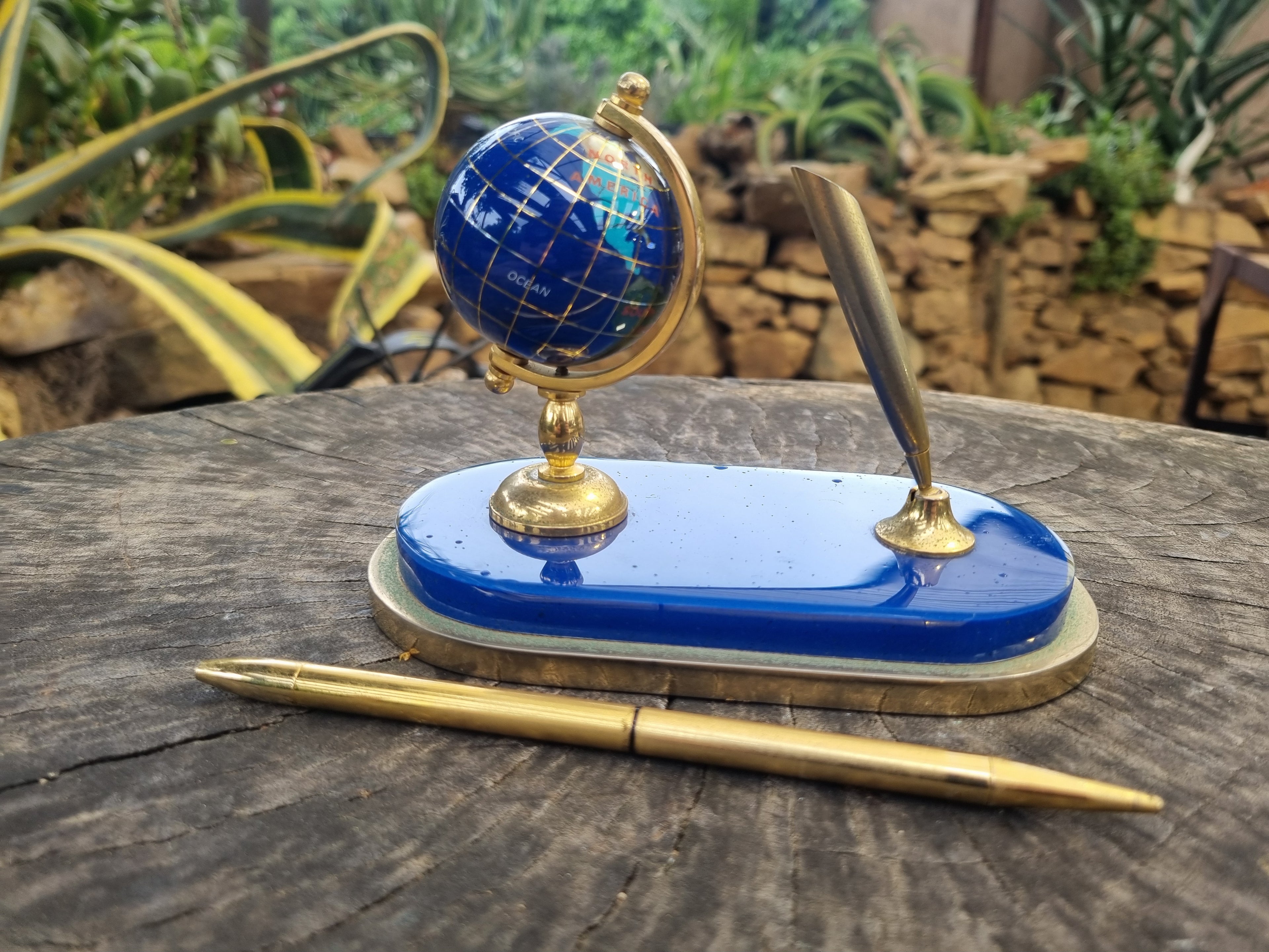 Polished Gemstone World Globe Desk Set x 1 From China - Toprock Gemstones and Minerals 