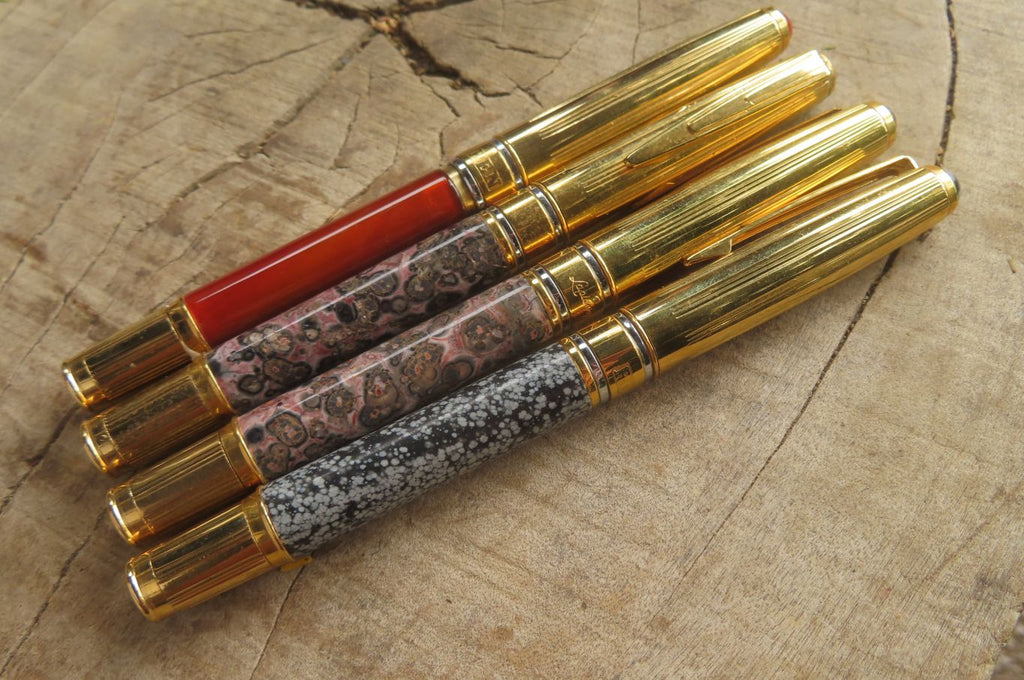 Hand Made Fountain Pens With Stone Inlays x 4 From China - Toprock Gemstones and Minerals 