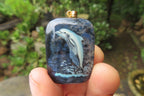 Polished Dumortierite Pendants with Hand Painted Dolphins - sold per item - From Mozambique - Toprock Gemstones and Minerals 