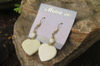 Polished White Onyx Heart and Bead Earrings - Sold per Pair - From Swaziland - Toprock Gemstones and Minerals 