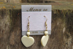 Polished White Onyx Heart and Bead Earrings - Sold per Pair - From Swaziland - Toprock Gemstones and Minerals 