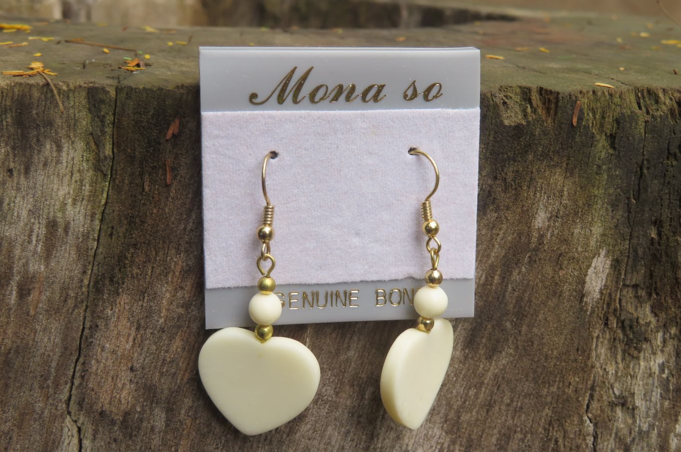Polished White Onyx Heart and Bead Earrings - Sold per Pair - From Swaziland - Toprock Gemstones and Minerals 