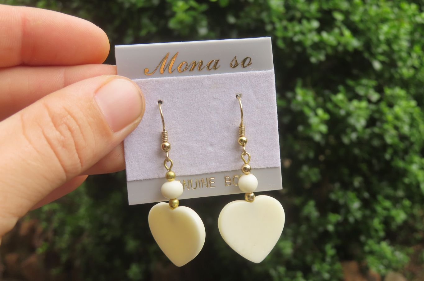 Polished White Onyx Heart and Bead Earrings - Sold per Pair - From Swaziland - Toprock Gemstones and Minerals 