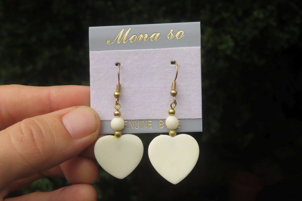 Polished White Onyx Heart and Bead Earrings - Sold per Pair - From Swaziland - Toprock Gemstones and Minerals 