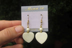 Polished White Onyx Heart and Bead Earrings - Sold per Pair - From Swaziland - Toprock Gemstones and Minerals 