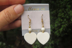 Polished White Onyx Heart and Bead Earrings - Sold per Pair - From Swaziland - Toprock Gemstones and Minerals 
