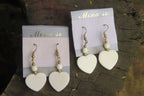 Polished White Onyx Heart and Bead Earrings - Sold per Pair - From Swaziland - Toprock Gemstones and Minerals 