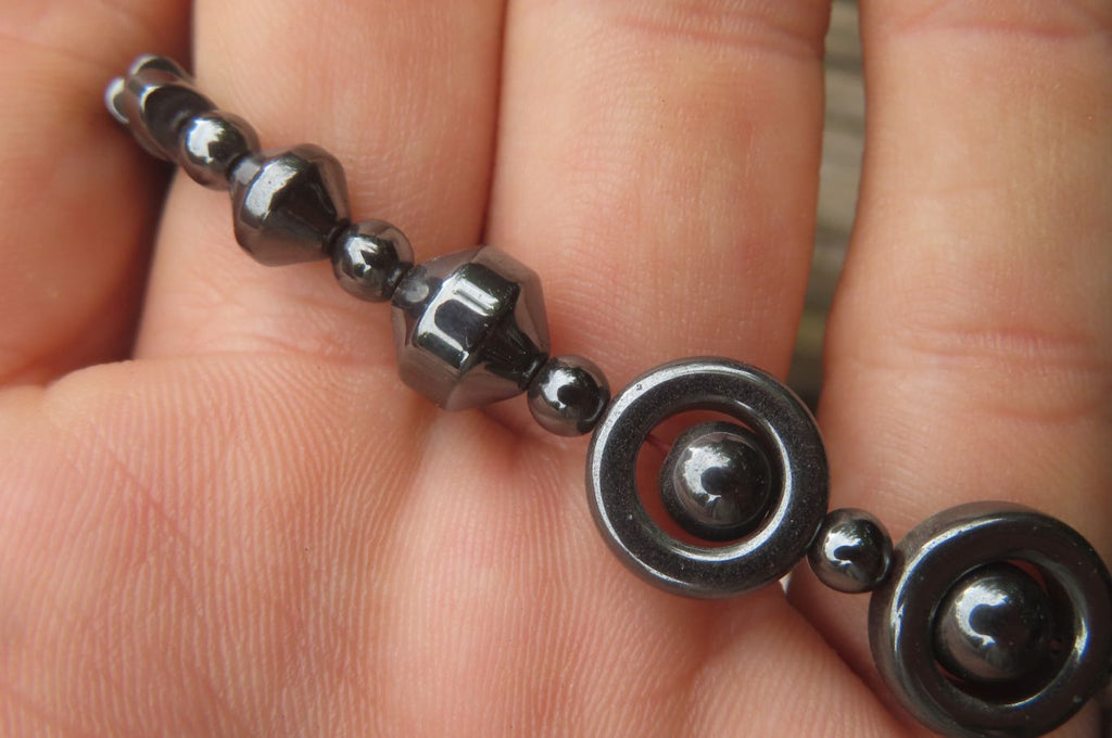 Polished Hematite Beaded Choker Necklace with Donut Centered Beads  - Sold Per Item - From Southern Africa - Toprock Gemstones and Minerals 