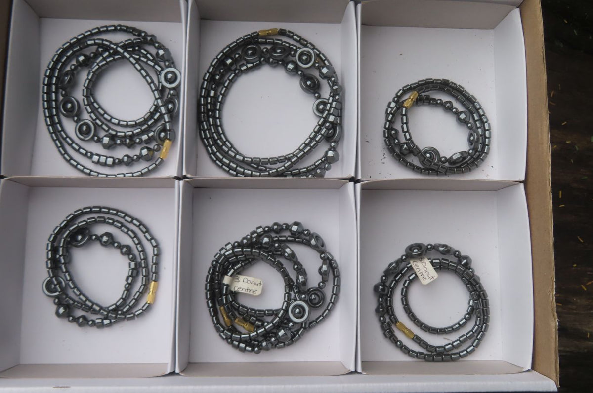 Polished Hematite Beaded Choker Necklace with Donut Centered Beads  - Sold Per Item - From Southern Africa - Toprock Gemstones and Minerals 