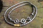 Polished Hematite Beaded Choker Necklace with Donut Centered Beads  - Sold Per Item - From Southern Africa - Toprock Gemstones and Minerals 