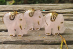 Polished Pink Rose Quartz Elephant Pendant with Gold Bail and Trim- Sold per Item - From Madagascar - Toprock Gemstones and Minerals 