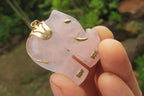 Polished Pink Rose Quartz Elephant Pendant with Gold Bail and Trim- Sold per Item - From Madagascar - Toprock Gemstones and Minerals 