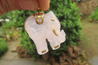 Polished Pink Rose Quartz Elephant Pendant with Gold Bail and Trim- Sold per Item - From Madagascar - Toprock Gemstones and Minerals 