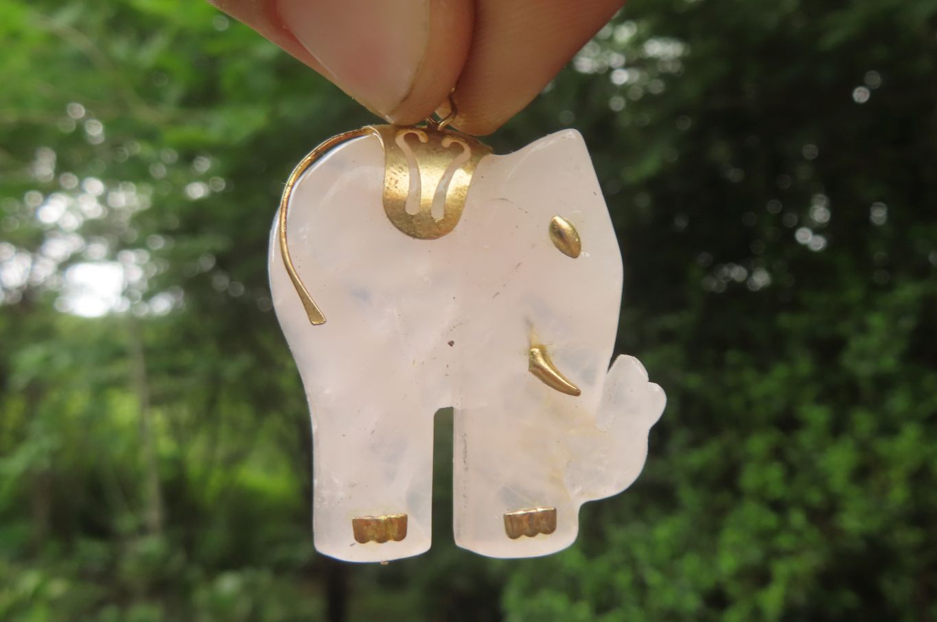 Polished Pink Rose Quartz Elephant Pendant with Gold Bail and Trim- Sold per Item - From Madagascar - Toprock Gemstones and Minerals 