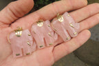Polished Pink Rose Quartz Elephant Pendant with Gold Bail and Trim- Sold per Item - From Madagascar - Toprock Gemstones and Minerals 
