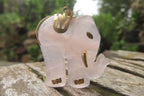 Polished Pink Rose Quartz Elephant Pendant with Gold Bail and Trim- Sold per Item - From Madagascar - Toprock Gemstones and Minerals 