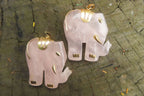Polished Pink Rose Quartz Elephant Pendant with Gold Bail and Trim- Sold per Item - From Madagascar - Toprock Gemstones and Minerals 