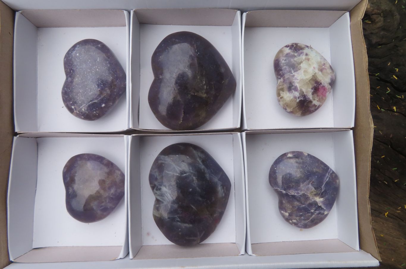 Polished Lepidolite with Pink Rubellite Gemstone Hearts x 6 From Ambatondrazaka, Madagascar - Toprock Gemstones and Minerals 