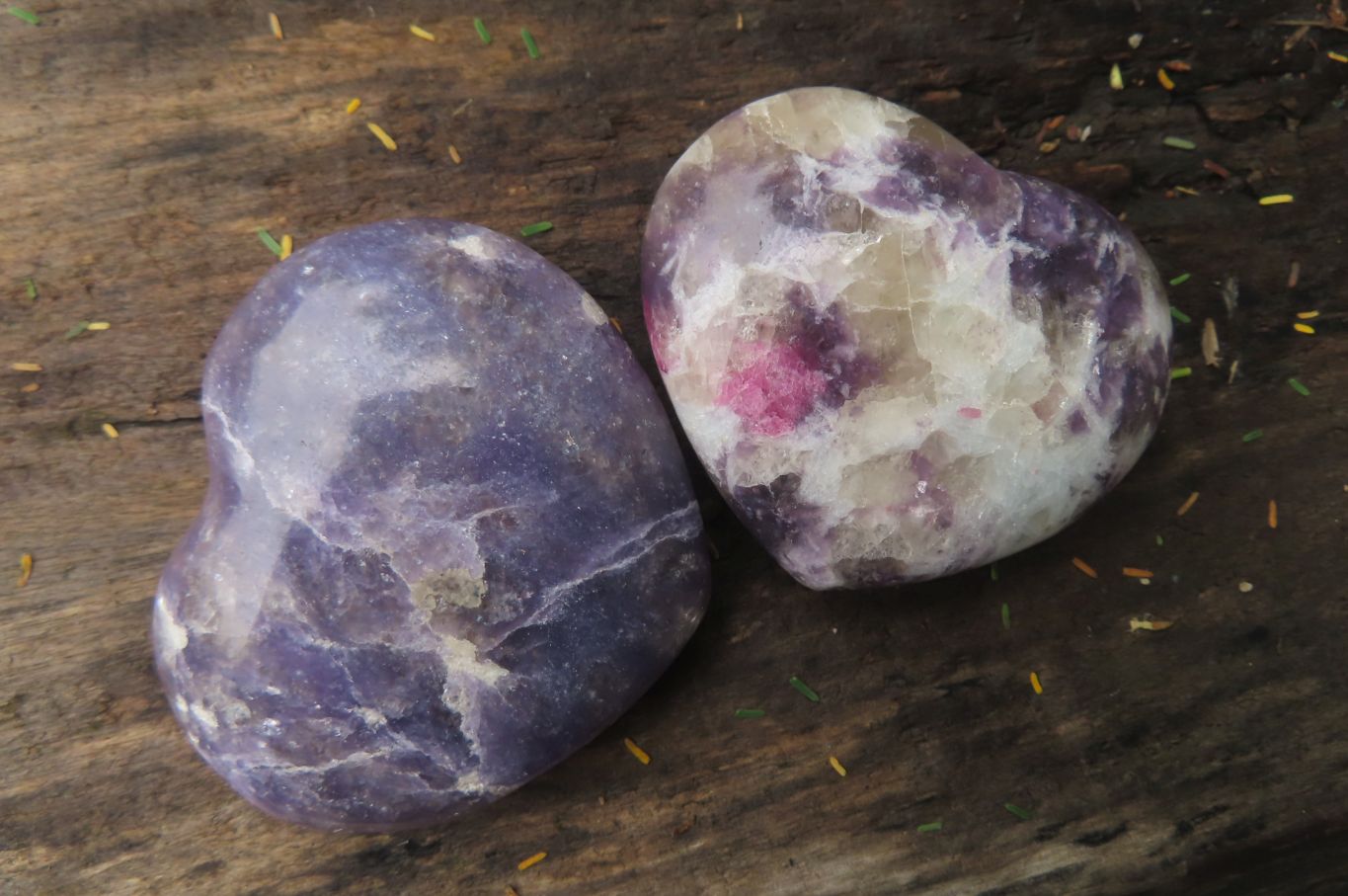 Polished Lepidolite with Pink Rubellite Gemstone Hearts x 6 From Ambatondrazaka, Madagascar - Toprock Gemstones and Minerals 