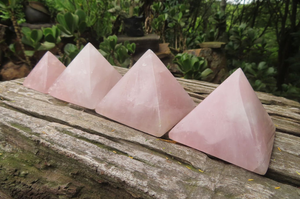 Polished Rose Quartz Pyramids x 4 From Madagascar - Toprock Gemstones and Minerals 