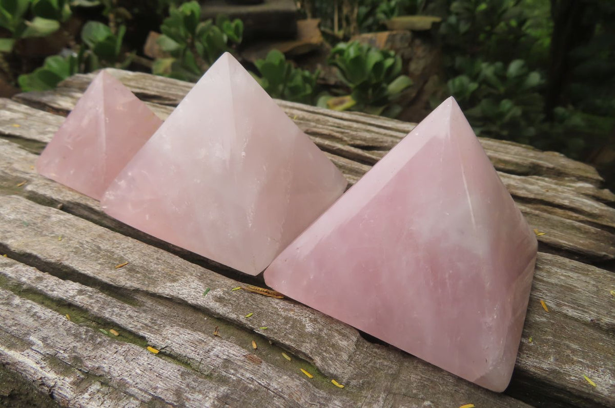 Polished Rose Quartz Pyramids x 4 From Madagascar - Toprock Gemstones and Minerals 