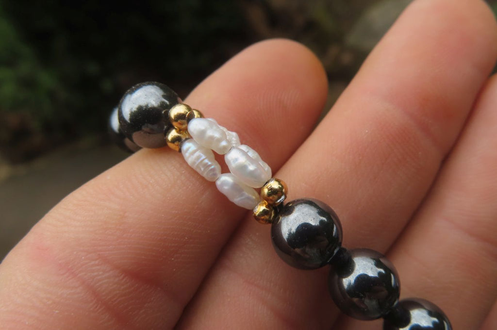 Polished Hematite and Freshwater Pearl Beaded Necklace - Sold Per Item - From Southern Africa - Toprock Gemstones and Minerals 