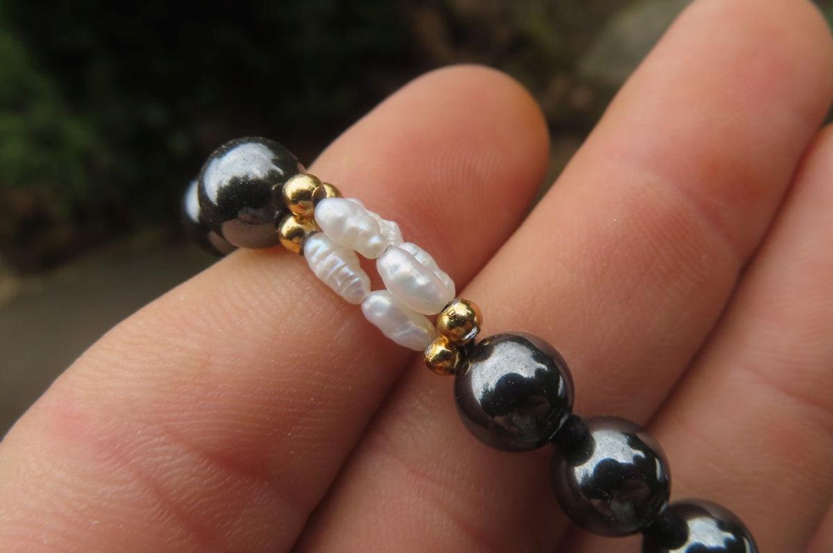 Polished Hematite and Freshwater Pearl Beaded Necklace - Sold Per Item - From Southern Africa - Toprock Gemstones and Minerals 