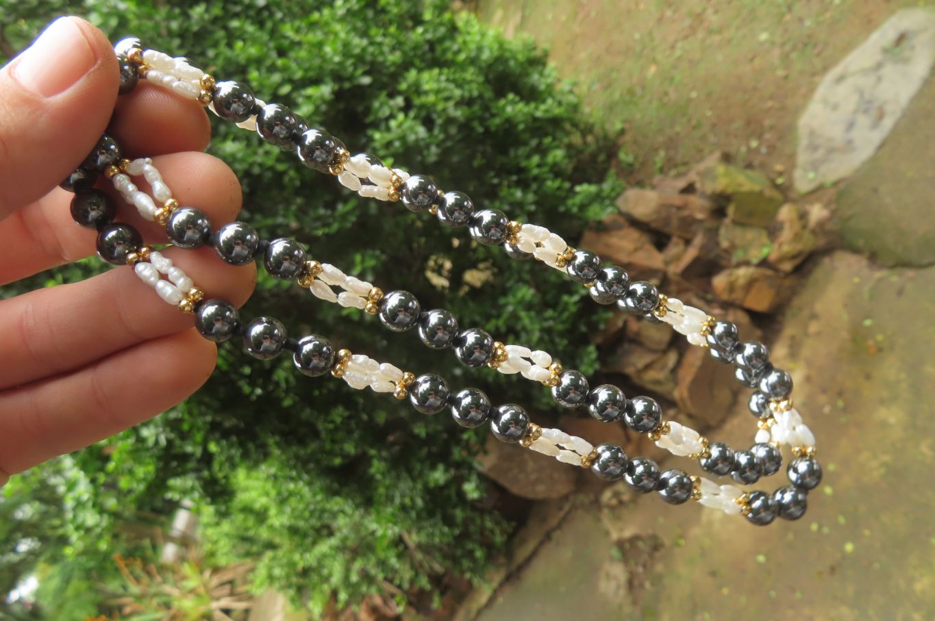 Polished Hematite and Freshwater Pearl Beaded Necklace - Sold Per Item - From Southern Africa - Toprock Gemstones and Minerals 