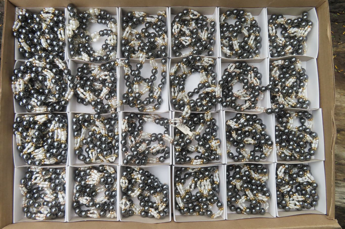 Polished Hematite and Freshwater Pearl Beaded Necklace - Sold Per Item - From Southern Africa - Toprock Gemstones and Minerals 