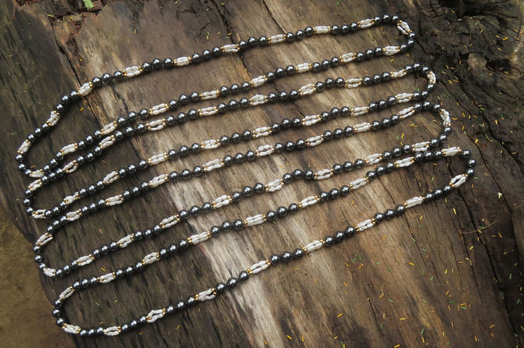 Polished Hematite and Freshwater Pearl Beaded Necklace - Sold Per Item - From Southern Africa - Toprock Gemstones and Minerals 