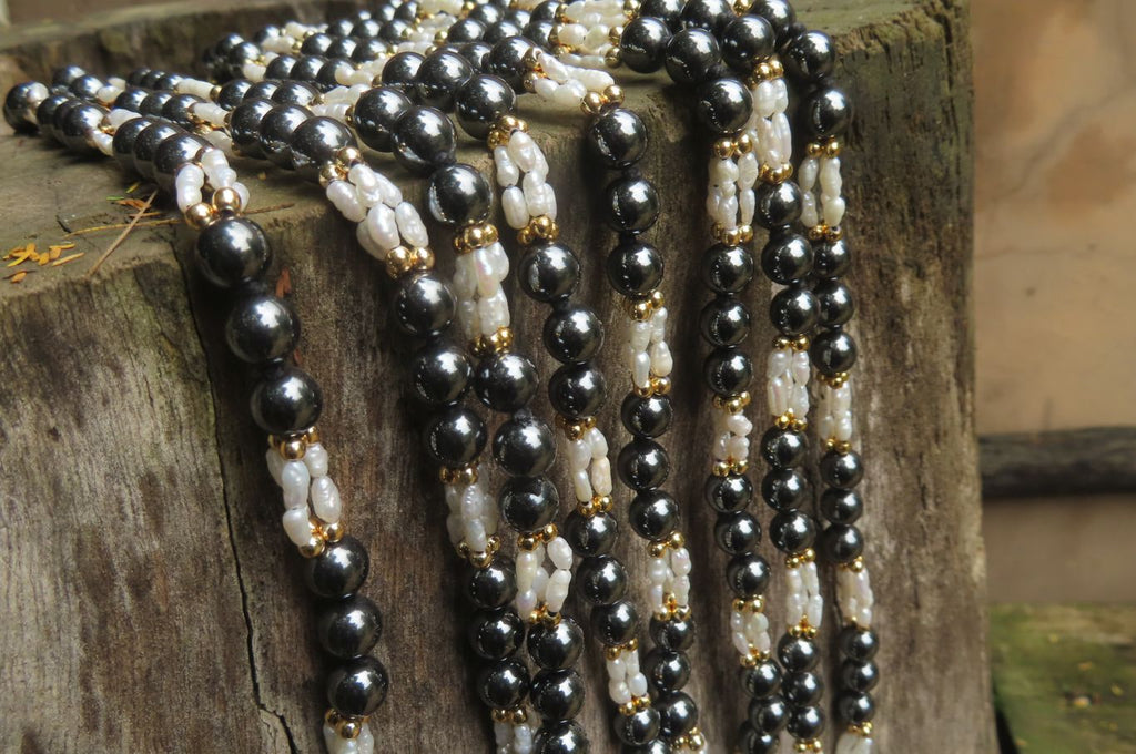 Polished Hematite and Freshwater Pearl Beaded Necklace - Sold Per Item - From Southern Africa - Toprock Gemstones and Minerals 