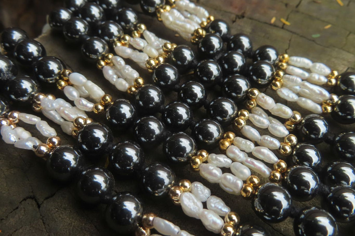 Polished Hematite and Freshwater Pearl Beaded Necklace - Sold Per Item - From Southern Africa - Toprock Gemstones and Minerals 