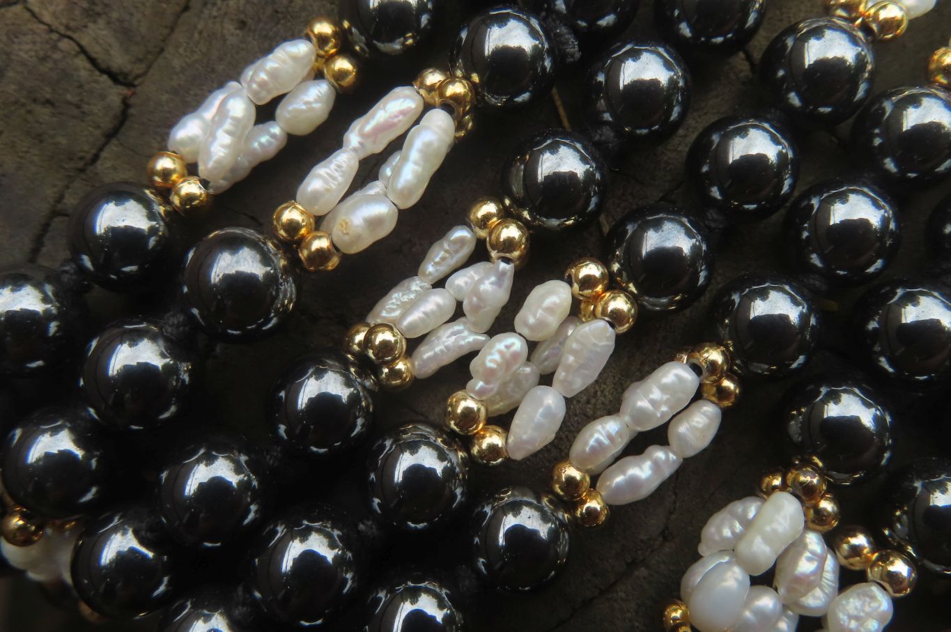 Polished Hematite and Freshwater Pearl Beaded Necklace - Sold Per Item - From Southern Africa - Toprock Gemstones and Minerals 