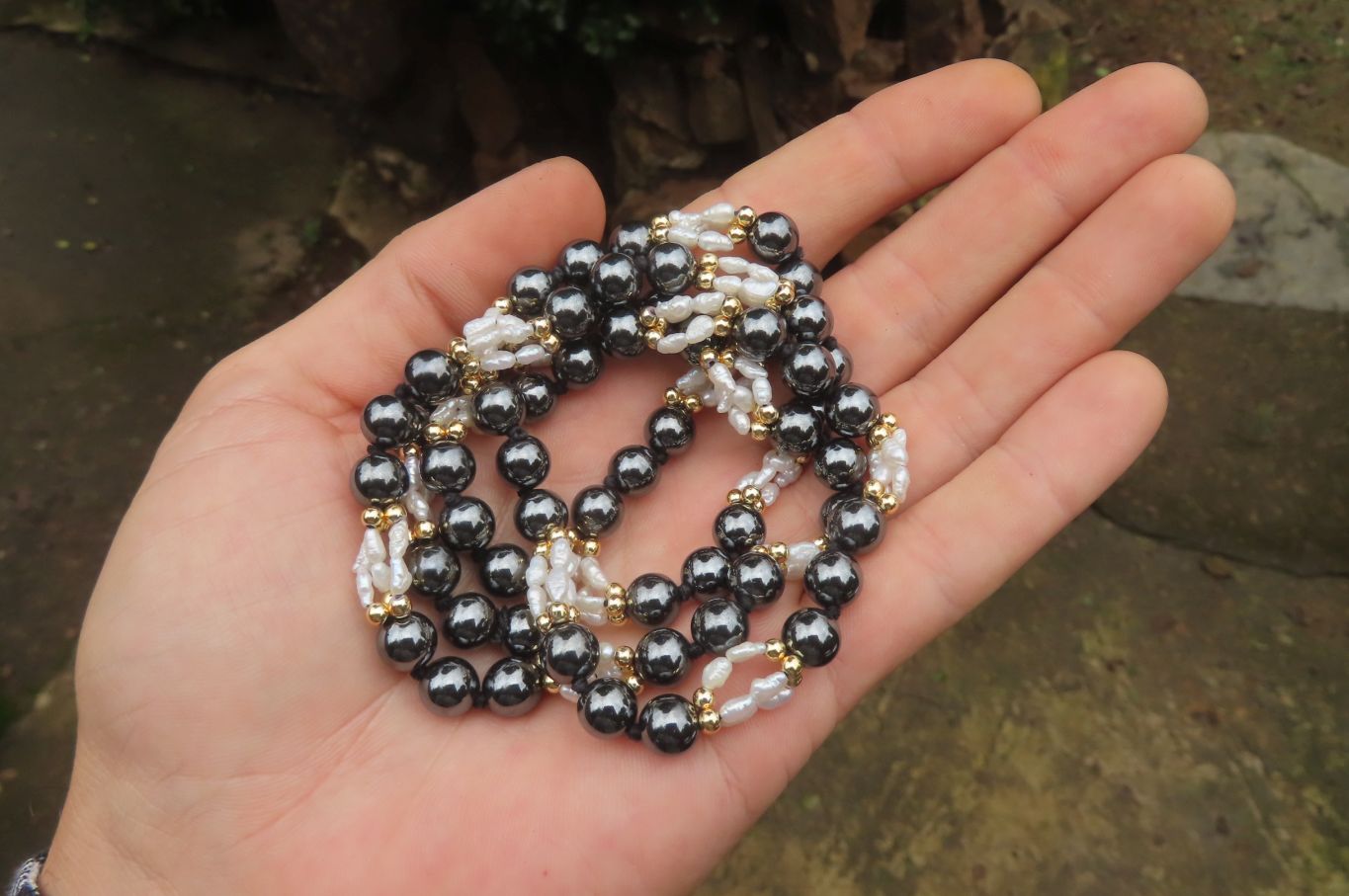 Polished Hematite and Freshwater Pearl Beaded Necklace - Sold Per Item - From Southern Africa - Toprock Gemstones and Minerals 