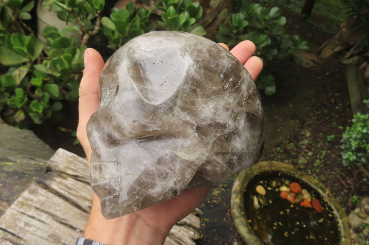 Hand Made Smokey Quartz Skull Carving x 1 From Madagascar - Toprock Gemstones and Minerals 