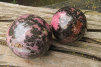 Polished Rhodonite Spheres x 3 From Ambindavato, Madagascar - Toprock Gemstones and Minerals 
