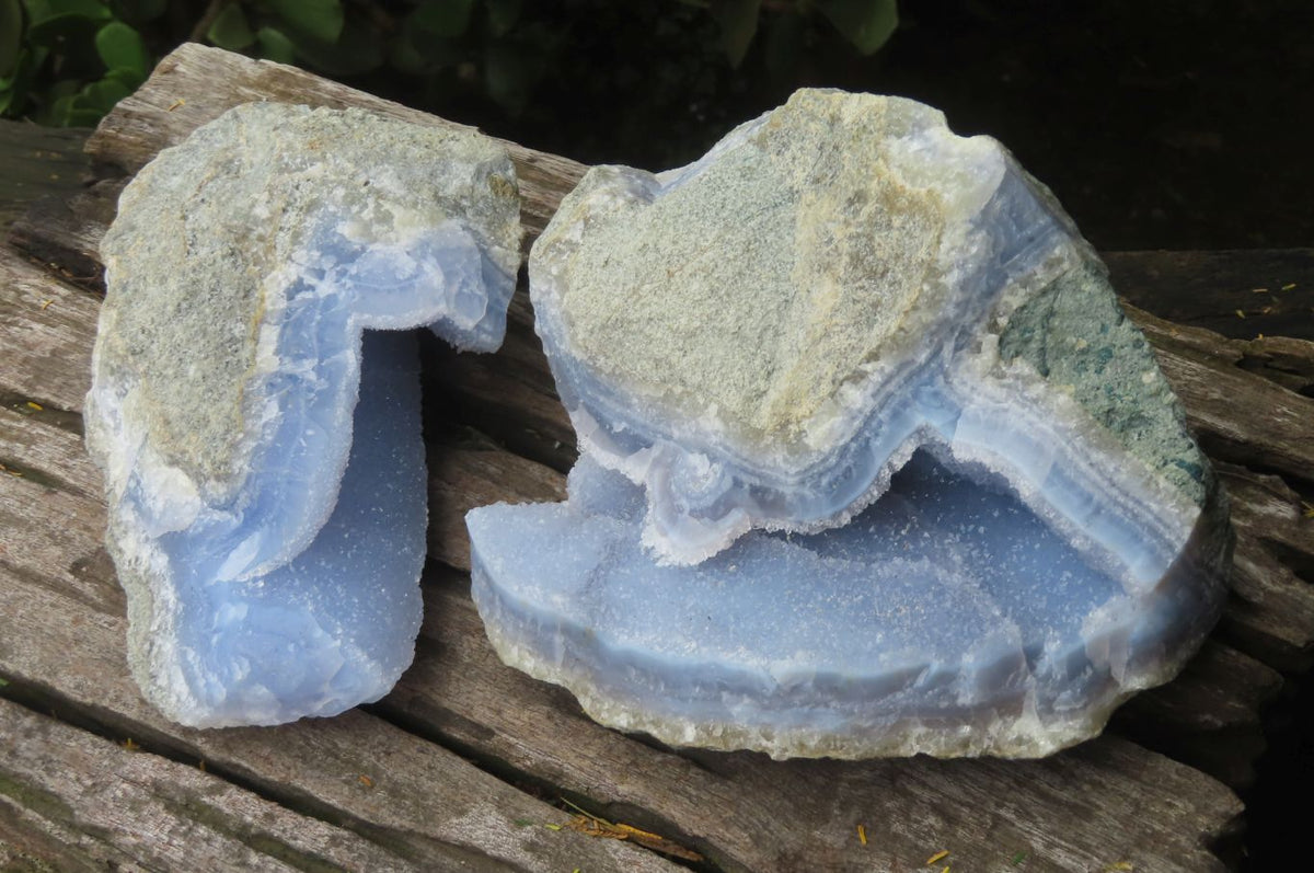Natural Blue Lace Agate Geode Specimens x 2 From Malawi - Toprock Gemstones and Minerals 