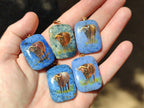 Polished Dumortierite Pendants with Hand Painted Buffalo - sold per item - From Mozambique - Toprock Gemstones and Minerals 