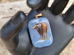 Polished Dumortierite Pendants with Hand Painted Buffalo - sold per item - From Mozambique - Toprock Gemstones and Minerals 