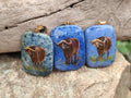 Polished Dumortierite Pendants with Hand Painted Buffalo - sold per item - From Mozambique - Toprock Gemstones and Minerals 